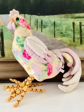 Quilted Fabric Rooster Chicken Country Farm Decor Floral Lavender 12” Pillow